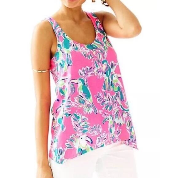Lilly Pulitzer Monterey Tank Womens Medium Pink Dragonfruit Toucan Can Top - Picture 1 of 8